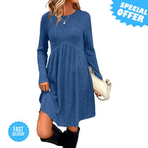 BRAND NEW OFEEFAN Long Sleeve Dress with Pockets & Empire Waist